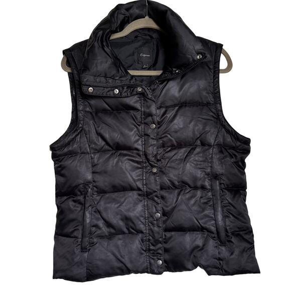 Express Womens Quilted Black Puffer Vest Size Large Duck Down‎ Fill - Picture 3 of 9